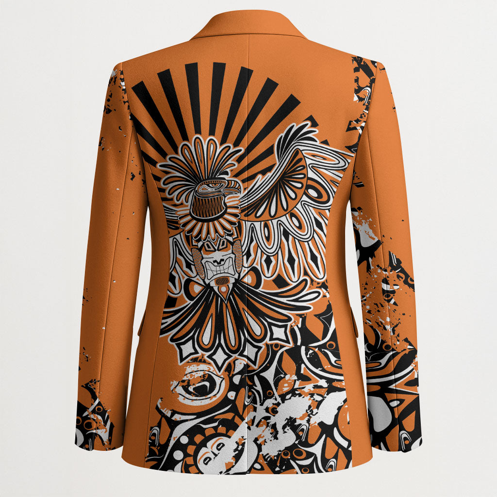 Canada Indigenous Orange Blazer Haida Art Thunder Bird