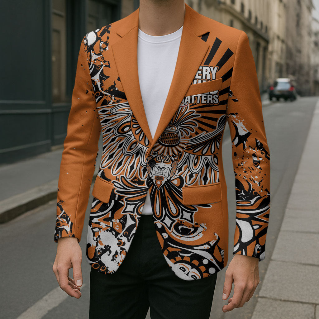 Canada Indigenous Orange Blazer Haida Art Thunder Bird