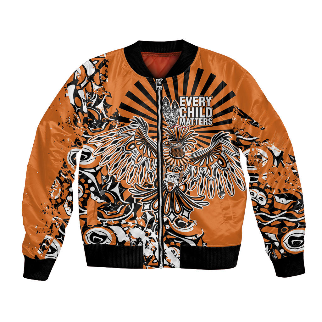 Canada Indigenous Orange Bomber Jacket Haida Art Thunder Bird