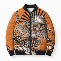 Canada Indigenous Orange Bomber Puffer Jacket Haida Art Thunder Bird