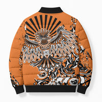 Canada Indigenous Orange Bomber Puffer Jacket Haida Art Thunder Bird