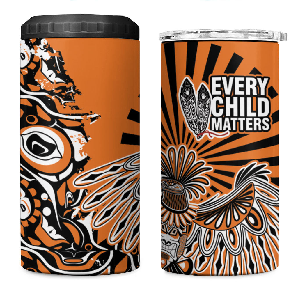 Canada Indigenous Orange 4 in 1 Can Cooler Tumbler Haida Art Thunder Bird