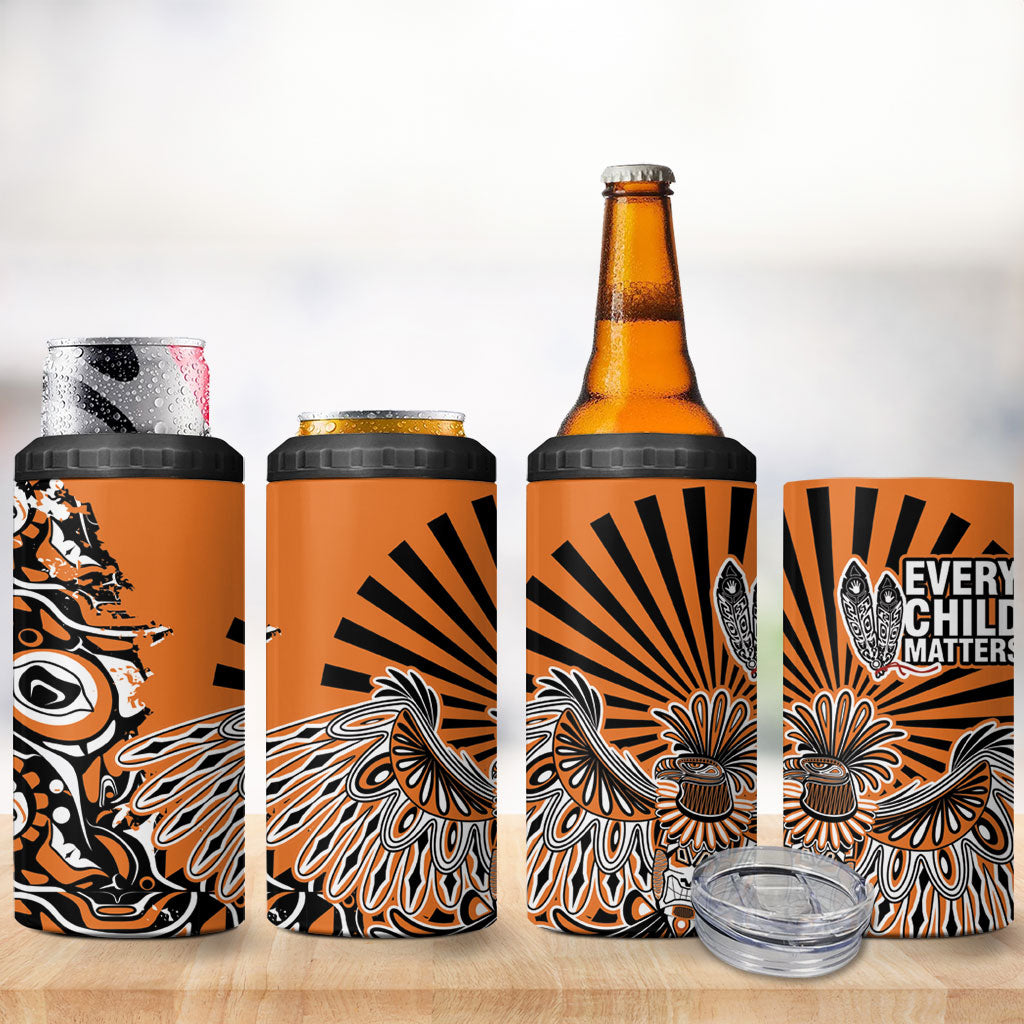 Canada Indigenous Orange 4 in 1 Can Cooler Tumbler Haida Art Thunder Bird