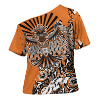 Canada Indigenous Orange Cross Shoulder Shirt Haida Art Thunder Bird