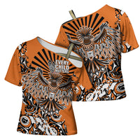 Canada Indigenous Orange Cross Shoulder Shirt Haida Art Thunder Bird