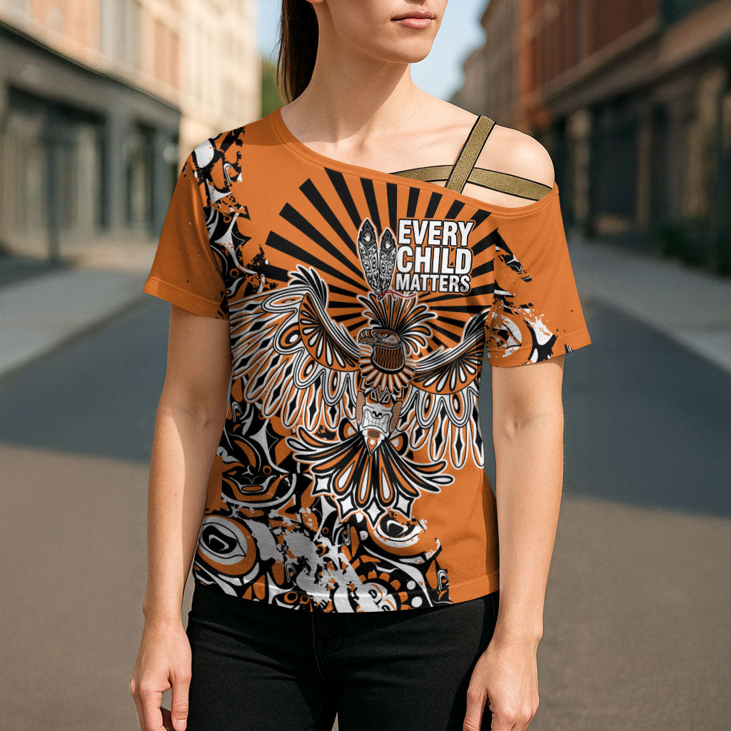 Canada Indigenous Orange Cross Shoulder Shirt Haida Art Thunder Bird
