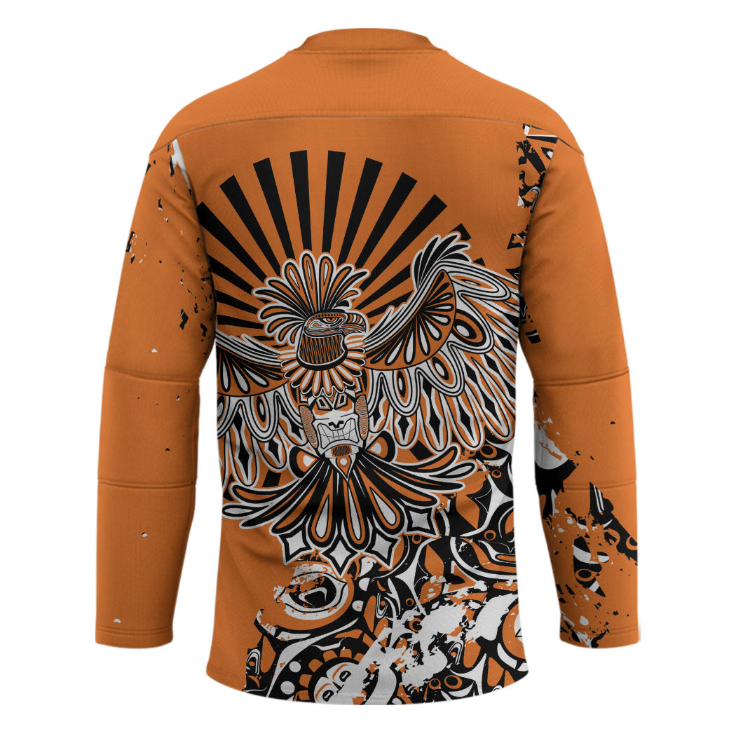 Canada Indigenous Orange Hockey Jersey Haida Art Thunder Bird