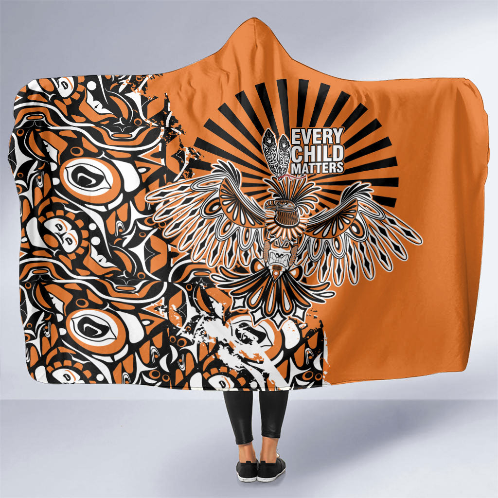 Canada Indigenous Orange Hooded Blanket Haida Art Thunder Bird