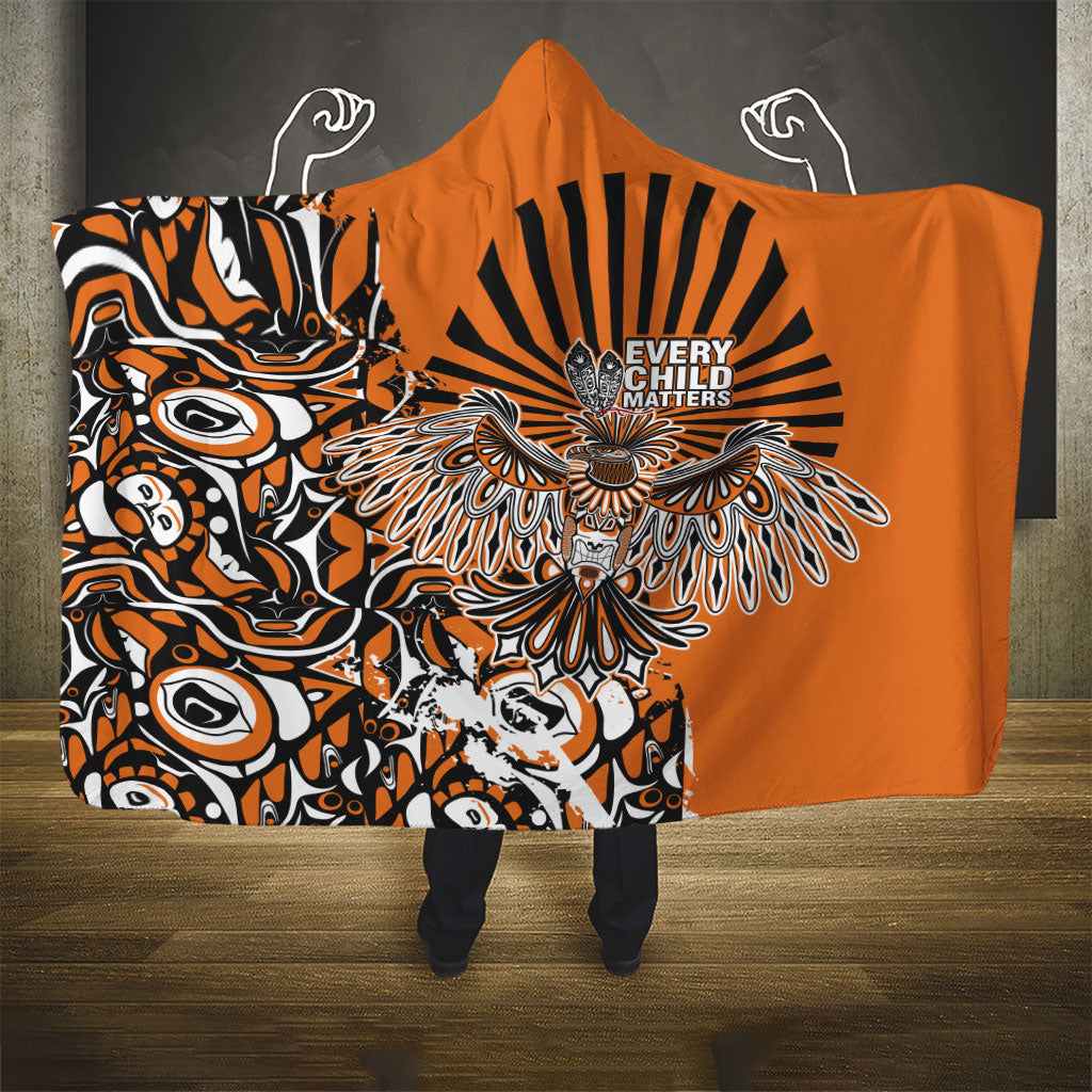 Canada Indigenous Orange Hooded Blanket Haida Art Thunder Bird