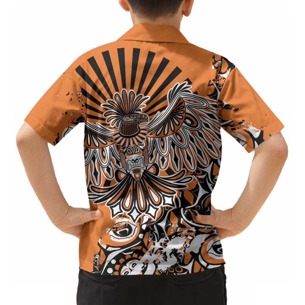 Canada Indigenous Orange Kid Hawaiian Shirt Haida Art Thunder Bird LT7