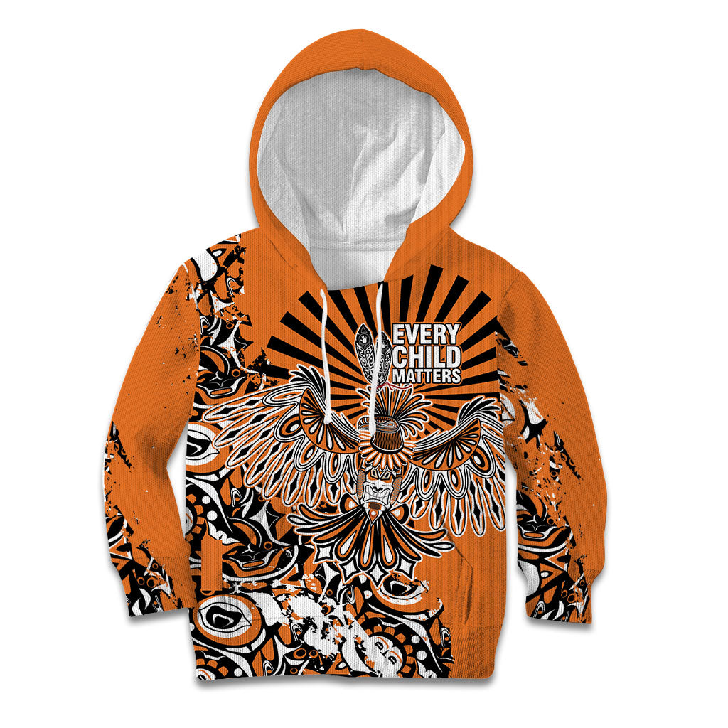 Canada Indigenous Orange Kid Hoodie Haida Art Thunder Bird