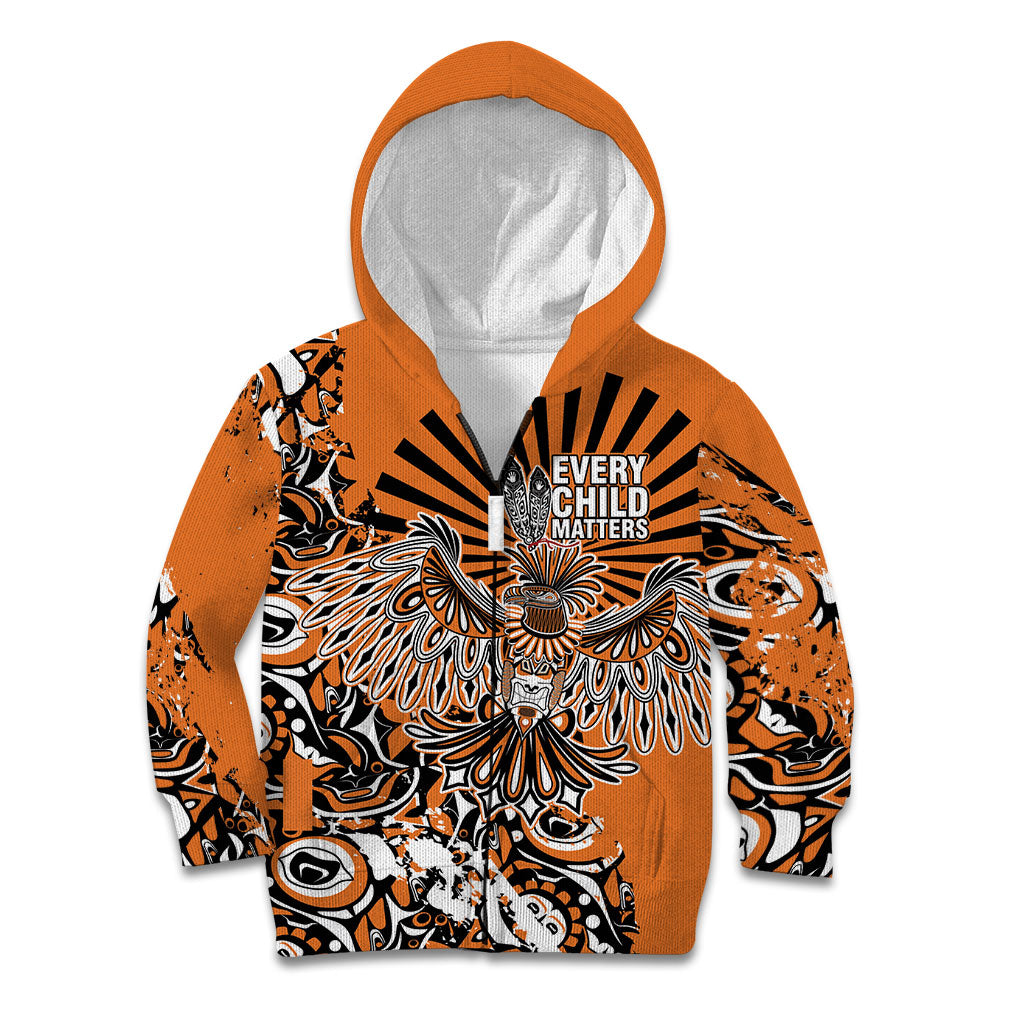 Canada Indigenous Orange Kid Hoodie Haida Art Thunder Bird
