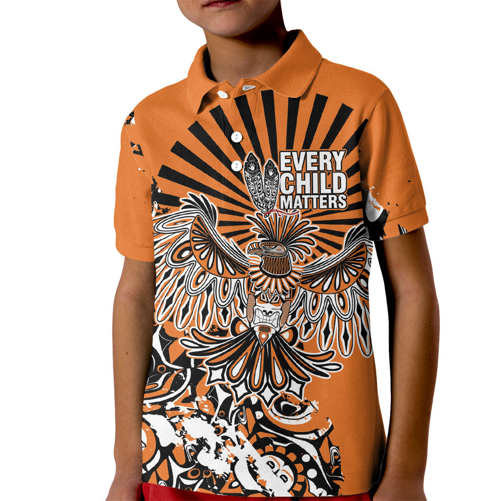 Canada Indigenous Orange Kid Polo Shirt Haida Art Thunder Bird