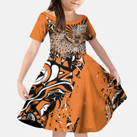 Canada Indigenous Orange Kid Short Sleeve Dress Haida Art Thunder Bird