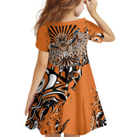 Canada Indigenous Orange Kid Short Sleeve Dress Haida Art Thunder Bird
