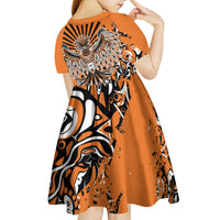 Canada Indigenous Orange Kid Short Sleeve Dress Haida Art Thunder Bird