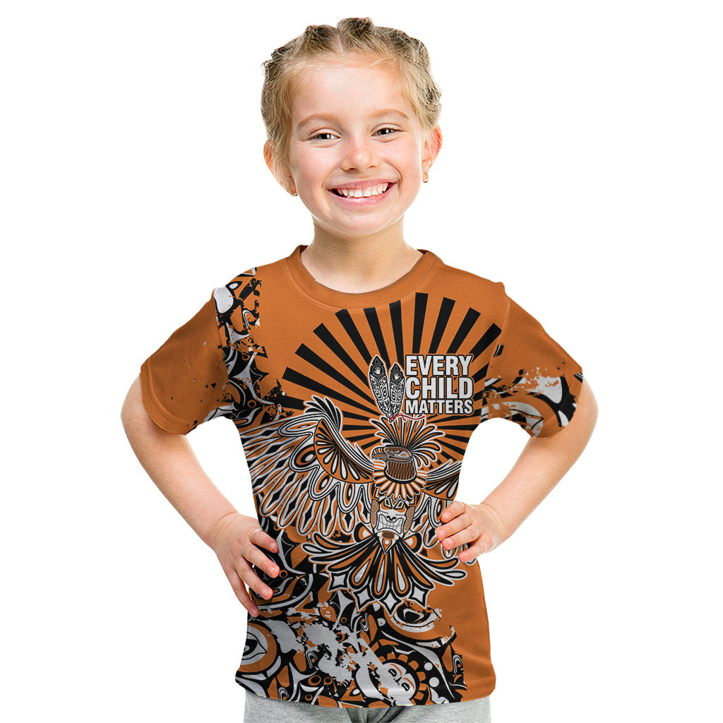 Canada Indigenous Orange Kid T Shirt Haida Art Thunder Bird