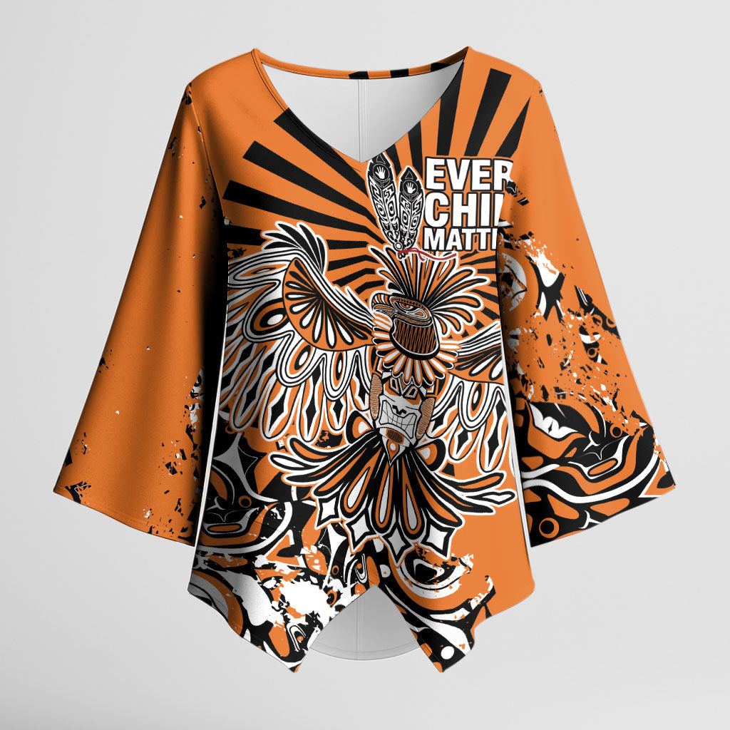 Canada Indigenous Orange Kimono Sleeve Blouse Haida Art Thunder Bird