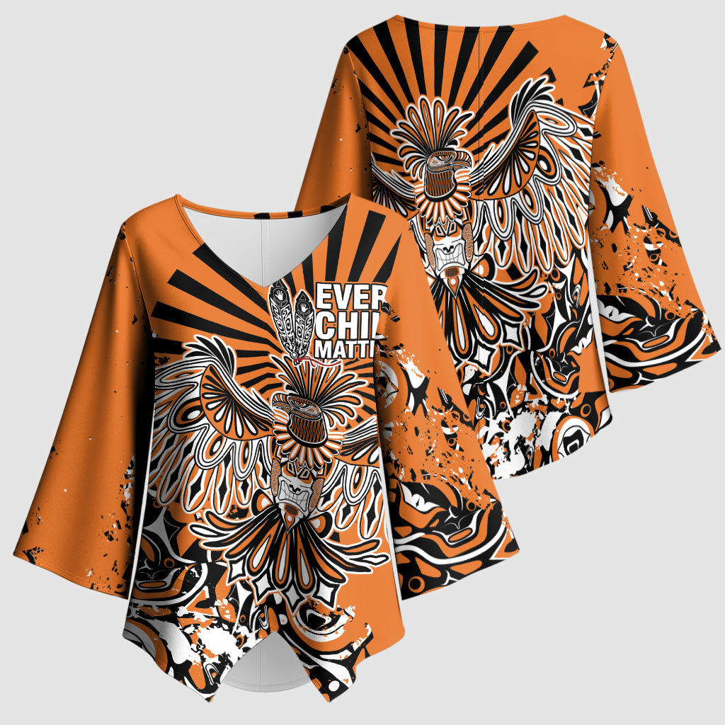 Canada Indigenous Orange Kimono Sleeve Blouse Haida Art Thunder Bird