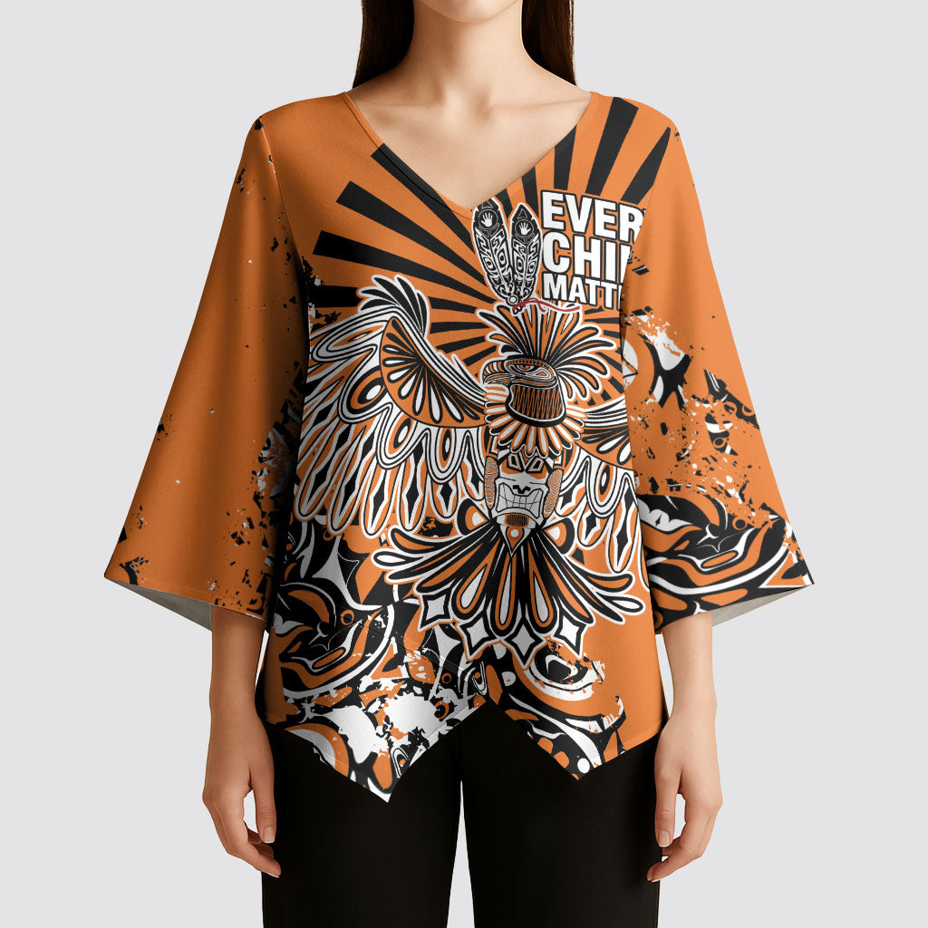 Canada Indigenous Orange Kimono Sleeve Blouse Haida Art Thunder Bird