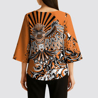 Canada Indigenous Orange Kimono Sleeve Blouse Haida Art Thunder Bird