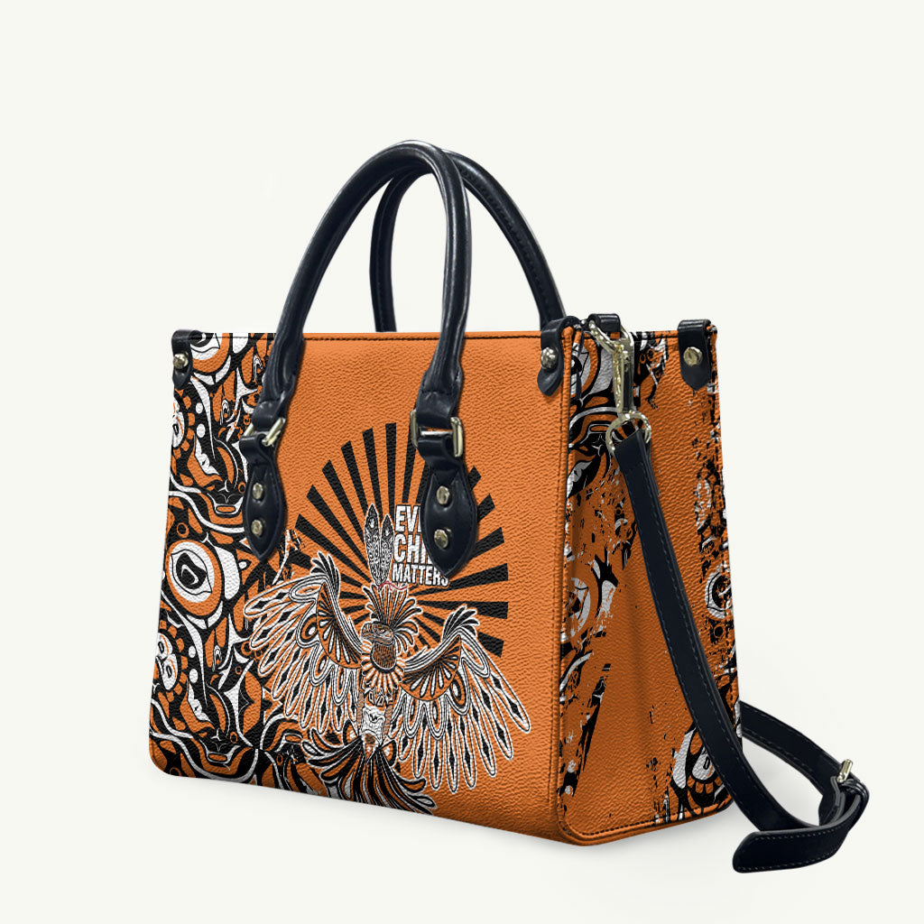 Canada Indigenous Orange Leather Bag Haida Art Thunder Bird