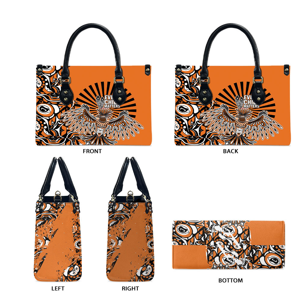Canada Indigenous Orange Leather Bag Haida Art Thunder Bird