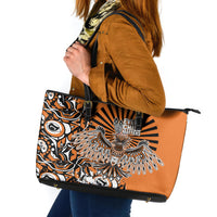 Canada Indigenous Orange Leather Tote Bag Haida Art Thunder Bird