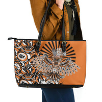Canada Indigenous Orange Leather Tote Bag Haida Art Thunder Bird