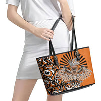 Canada Indigenous Orange Leather Tote Bag Haida Art Thunder Bird