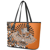 Canada Indigenous Orange Leather Tote Bag Haida Art Thunder Bird