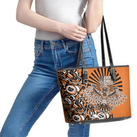 Canada Indigenous Orange Leather Tote Bag Haida Art Thunder Bird