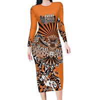 Canada Indigenous Orange Long Sleeve Bodycon Dress Haida Art Thunder Bird