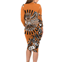 Canada Indigenous Orange Long Sleeve Bodycon Dress Haida Art Thunder Bird