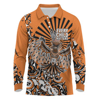 Canada Indigenous Orange Long Sleeve Polo Shirt Haida Art Thunder Bird