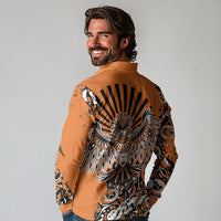 Canada Indigenous Orange Long Sleeve Polo Shirt Haida Art Thunder Bird