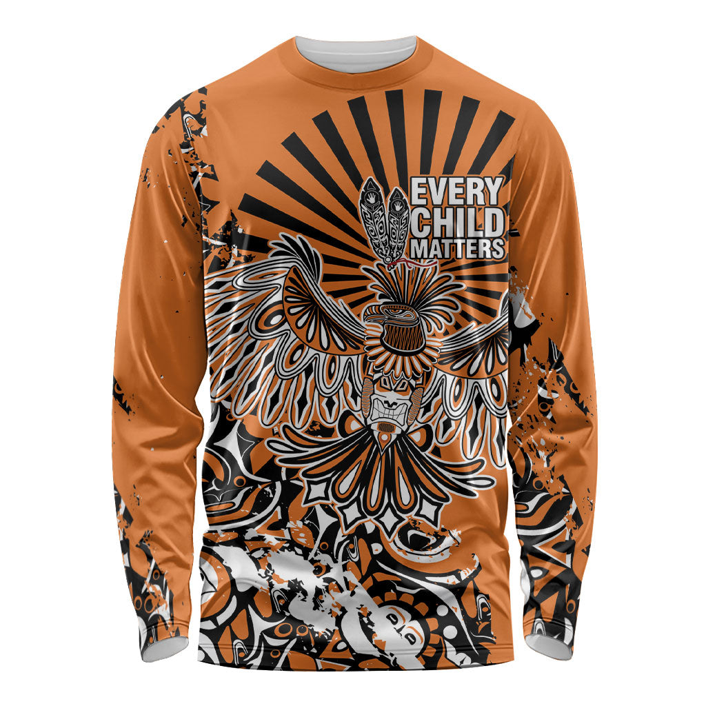 Canada Indigenous Orange Long Sleeve Shirt Haida Art Thunder Bird