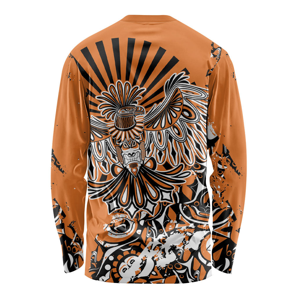 Canada Indigenous Orange Long Sleeve Shirt Haida Art Thunder Bird
