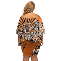 Canada Indigenous Orange Off Shoulder Short Dress Haida Art Thunder Bird