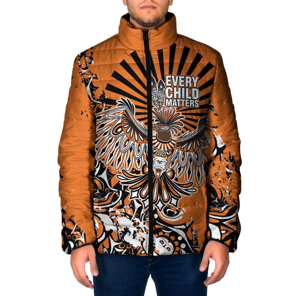 Canada Indigenous Orange Padded Jacket Haida Art Thunder Bird