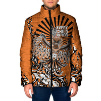 Canada Indigenous Orange Padded Jacket Haida Art Thunder Bird
