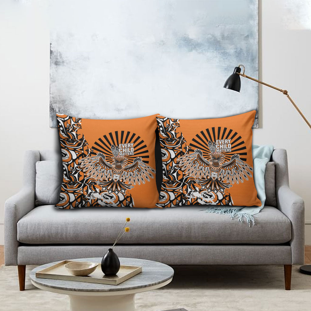 Canada Indigenous Orange Pillow Cover Haida Art Thunder Bird