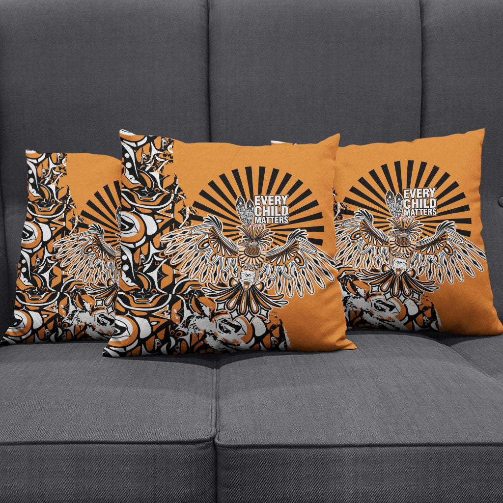 Canada Indigenous Orange Pillow Cover Haida Art Thunder Bird