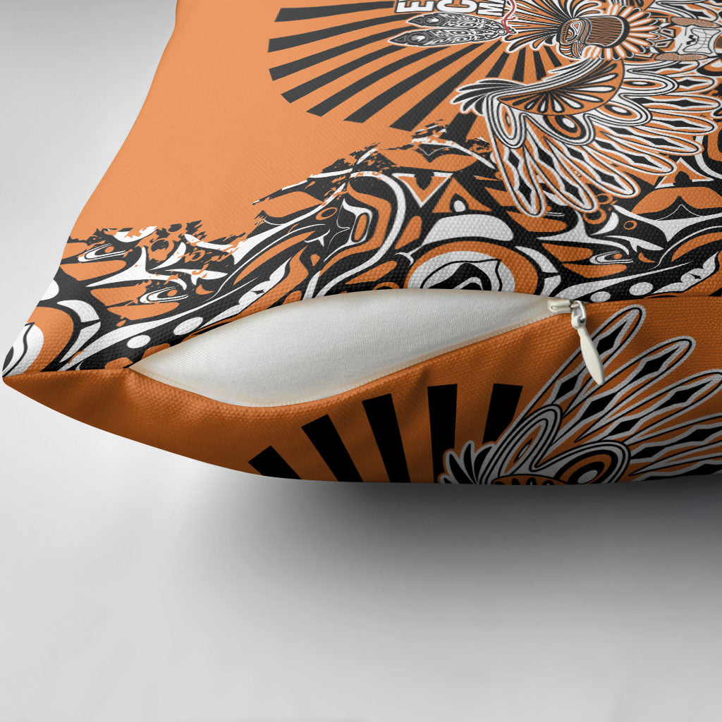 Canada Indigenous Orange Pillow Cover Haida Art Thunder Bird