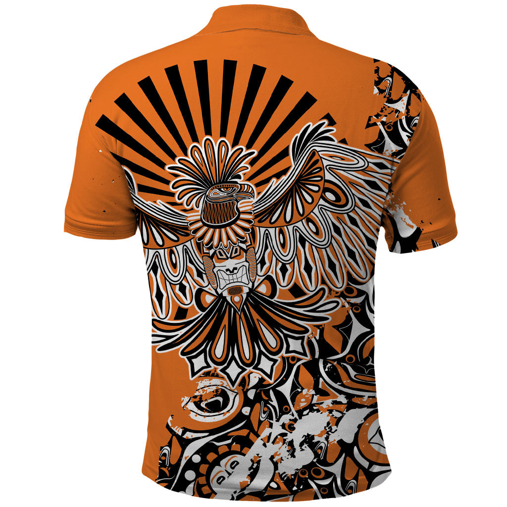 Canada Indigenous Orange Polo Shirt Haida Art Thunder Bird