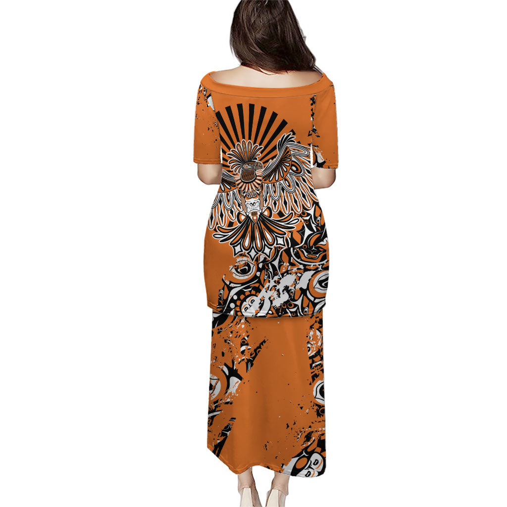 Canada Indigenous Orange Puletasi Haida Art Thunder Bird