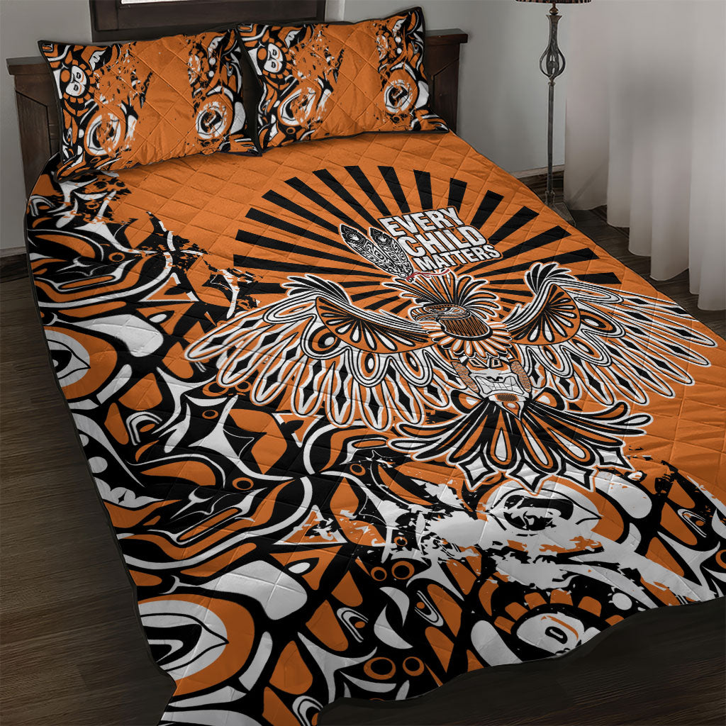 Canada Indigenous Orange Quilt Bed Set Haida Art Thunder Bird