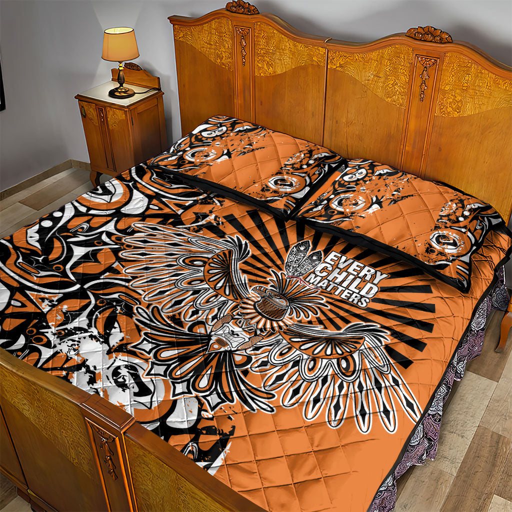 Canada Indigenous Orange Quilt Bed Set Haida Art Thunder Bird