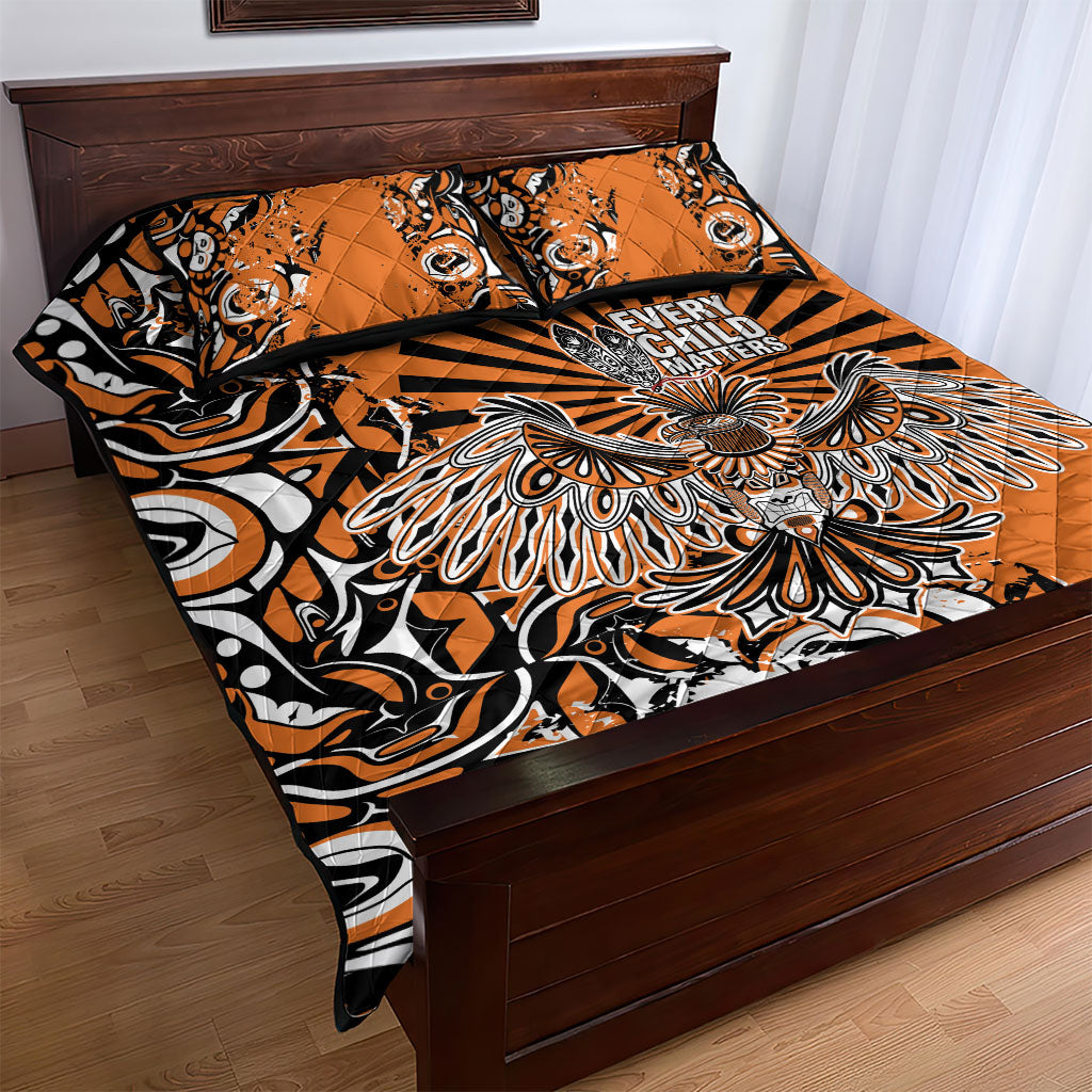 Canada Indigenous Orange Quilt Bed Set Haida Art Thunder Bird