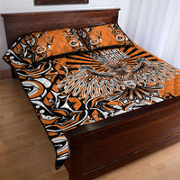 Canada Indigenous Orange Quilt Bed Set Haida Art Thunder Bird